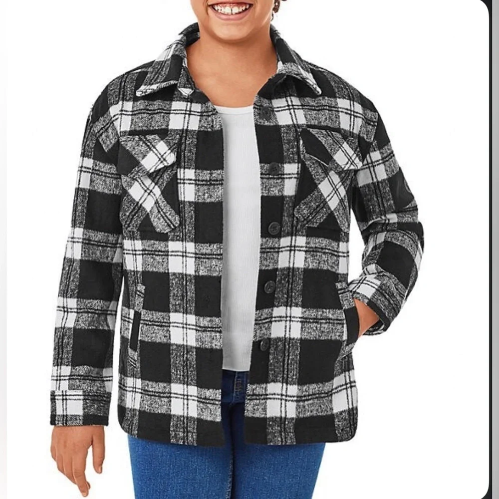 Members Mark Black White Plaid Shacket Size XXL Heavyweight Outerwear Cabincore